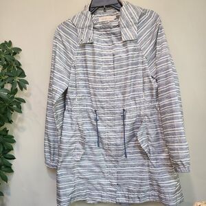 Tory Burch rain jacket. White and blue stripes. Size 2.